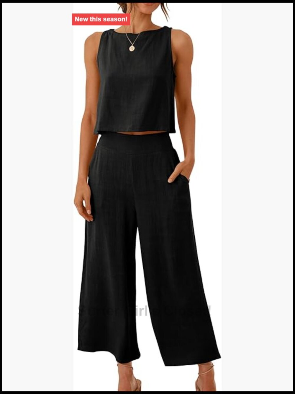 Linen Blend Sleeveless Crop Top & Wide Leg Pants 2 Piece Outfit - Picture 1 of 7